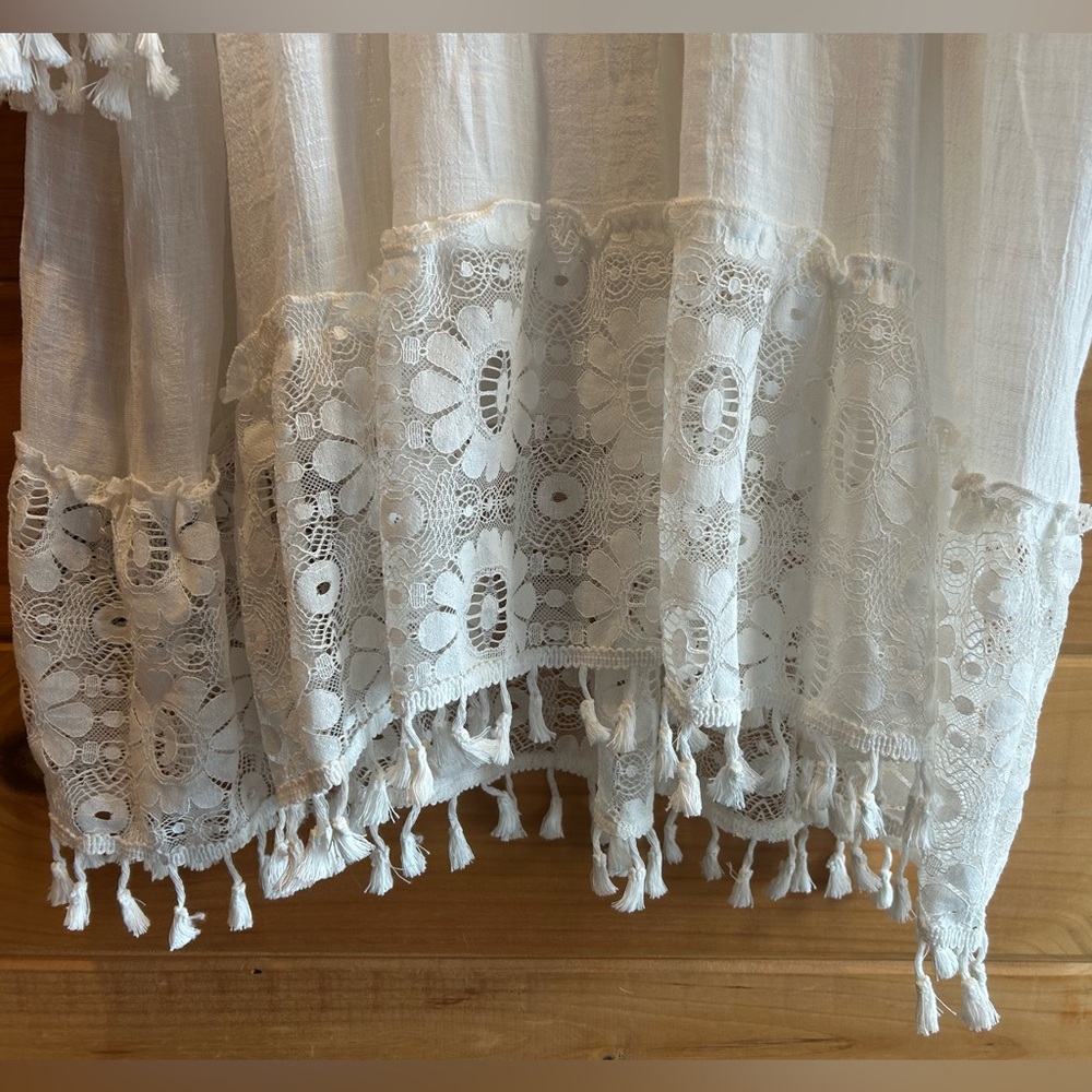 White Boho Lace and Tassel Mini Dress xL - Picture 4 of 6